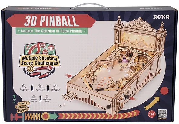 Packaging for laser cut model of a pinball machine.