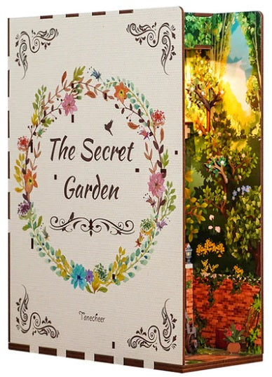 Side view of assembled Secret Garden book nook kit.