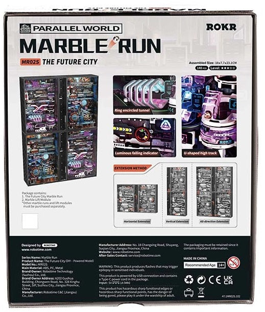 Back of package for The Future City Marble Run Kit