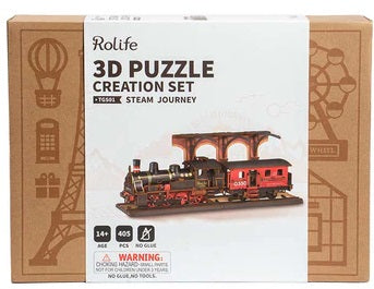 Packaging for wooden model of steam Journey train.