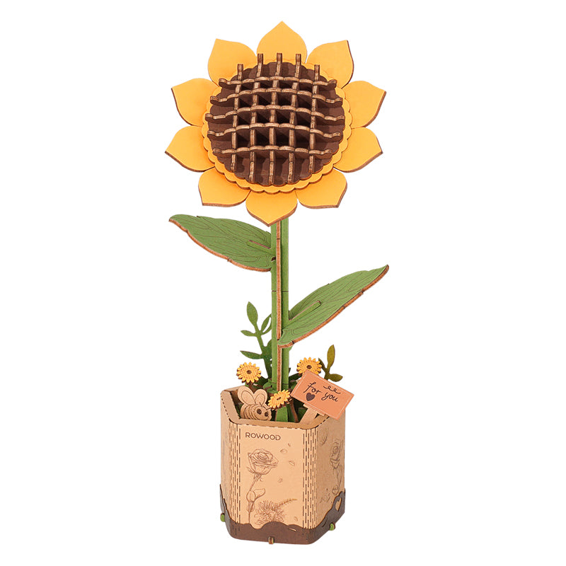Assembled wooden kit of a sunflower.
