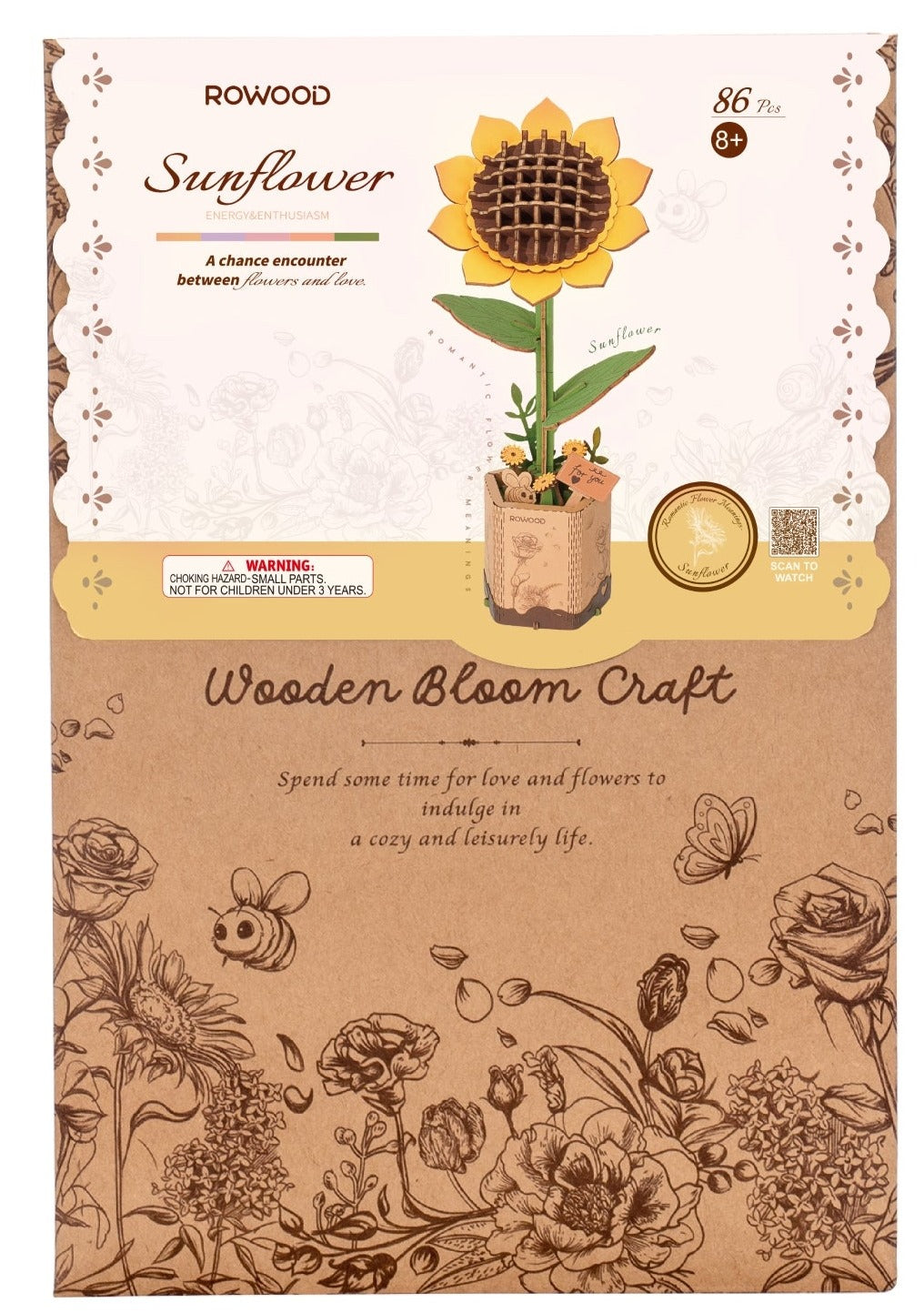 Packaging for a wooden kit of a sunflower