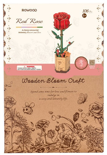 Packaging for 3d wooden model of a rose.