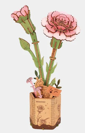 Assembled wooden 3d model of a Pink Carnation