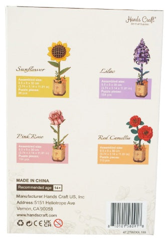Back of package for wooden flower craft.