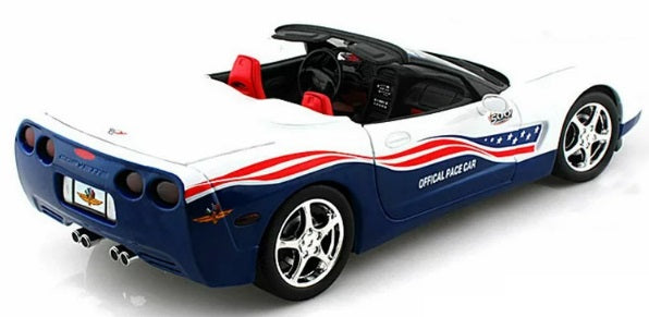 1/18 scale model of a white 2004 Chevrolet Corvette Indy Pace Car with red, white, and blue color scheme.