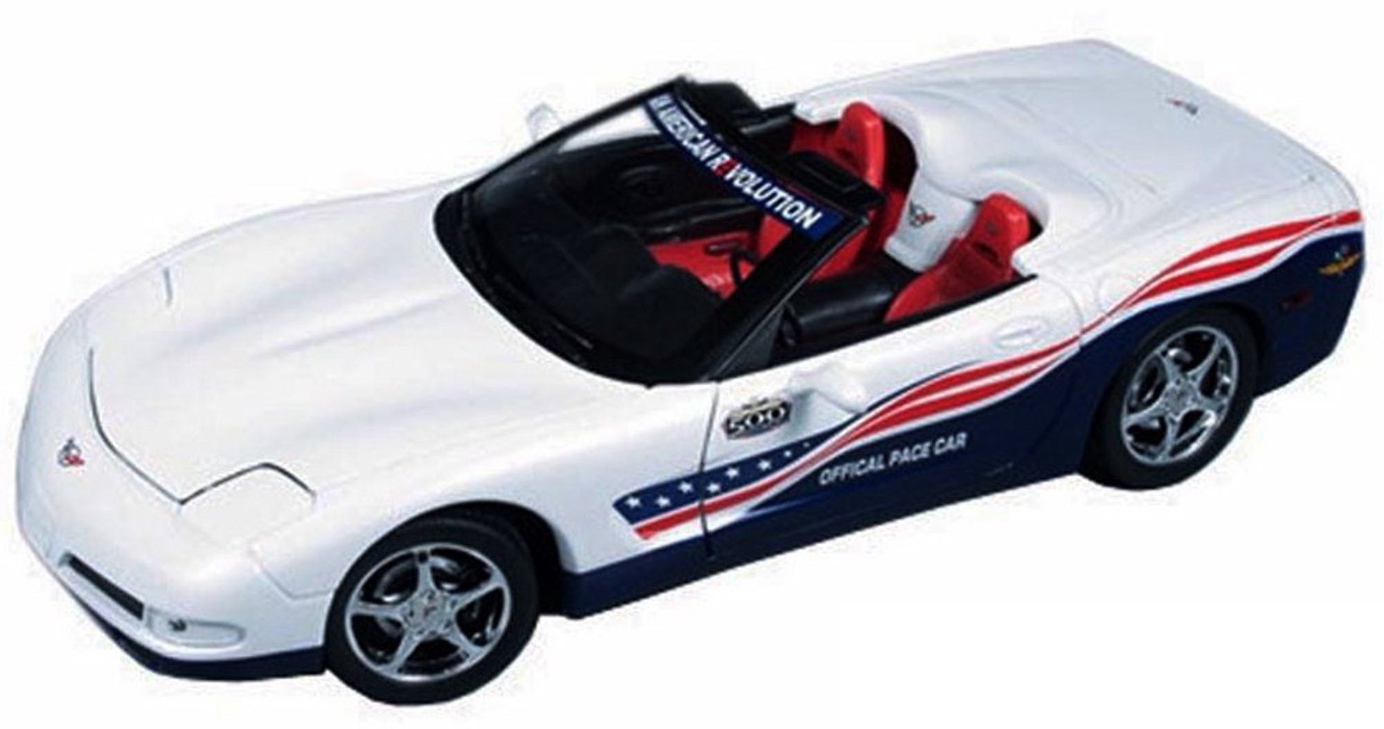 1/18 scale model of a white 2004 Chevrolet Corvette Indy Pace Car with red, white, and blue color scheme.