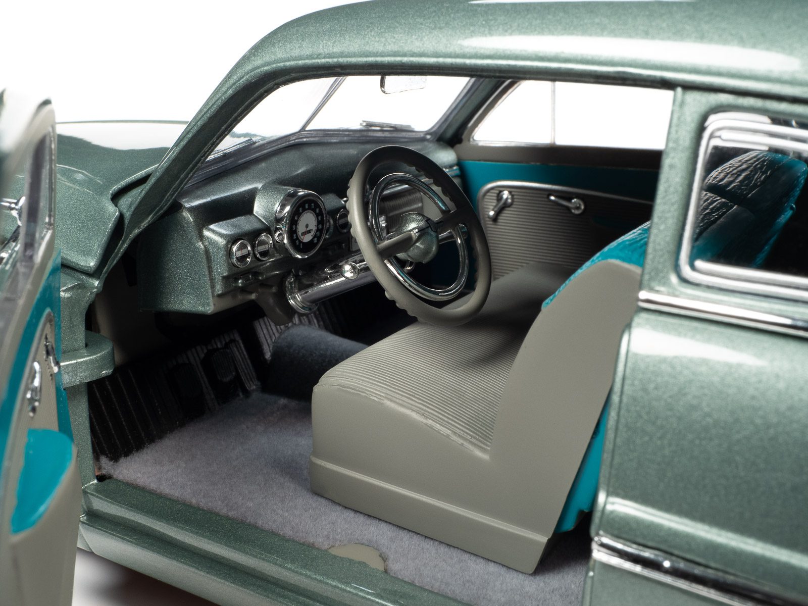 Close up of detailed interior in a diecast model car.