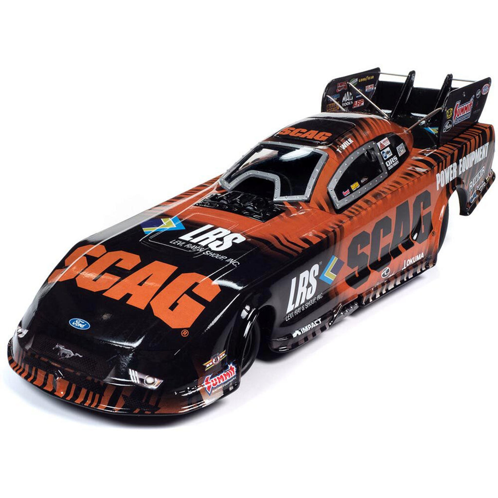 1/24 scale model of orange and black SCAG Funny Car.