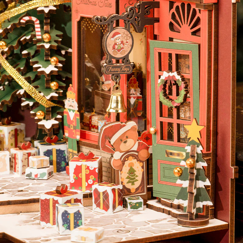 Close up of Christmas Street Book Nook Kit.