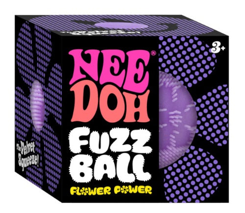 Small black box with purple flower made of dots.