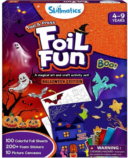 Skilmatics Foil Fun Halloween Edition craft activity set packaging with colorful design and text.
