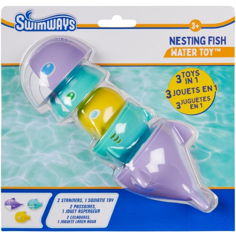 Package of nesting fish water toy.