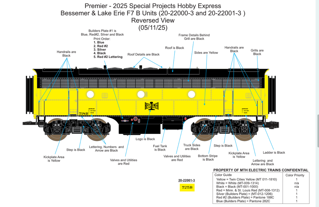 O Bessemer & Lake Erie F7AB Set #725 with PS3 Hobby Express Exclusive