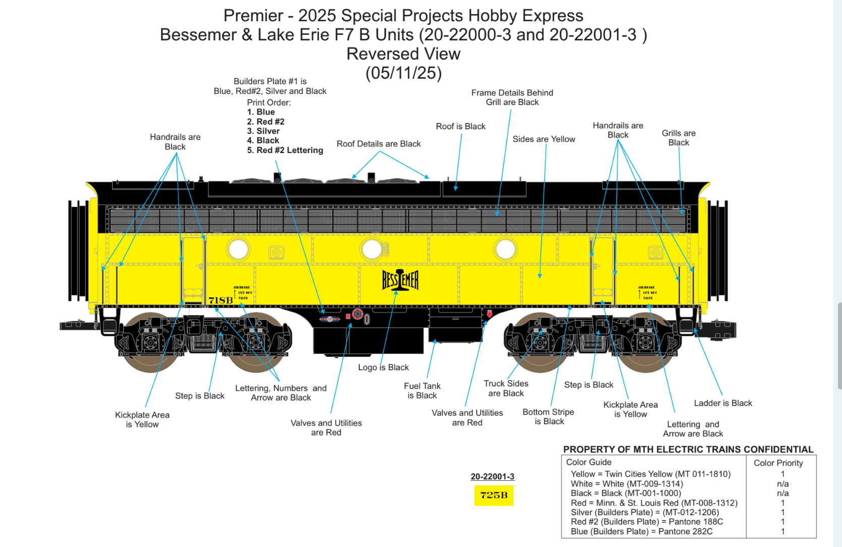 O Bessemer & Lake Erie F7AB Set #725 with PS3 Hobby Express Exclusive