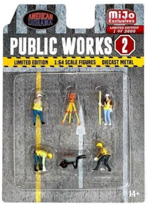Packaged set of miniature public works figures with 'American Diorama' branding.