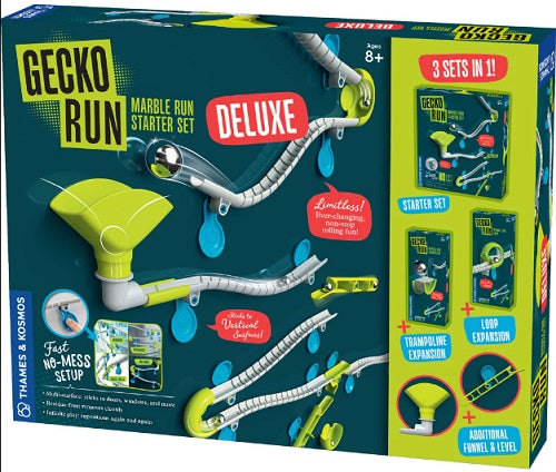 Package of marble run toy showing the 3 sets included in the box.