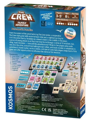 Back of board game box for 'The Crew' family adventure game by Kosmos