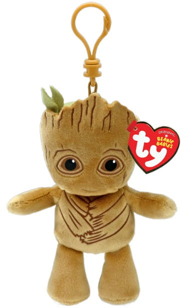 Groot plush keychain with red heart shaped tag