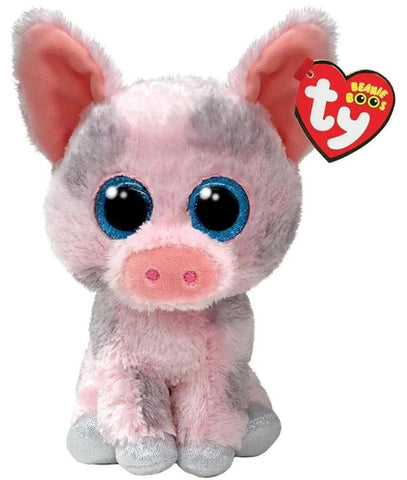 Beanie Boo Plush Pink and Gray Pig with Large Blue Eyes and Metallic Silver FeetNamed Hambone from TY