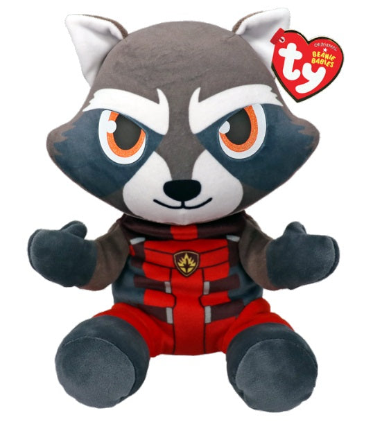 Rocket Racoon Plush with red heart shaped tag.