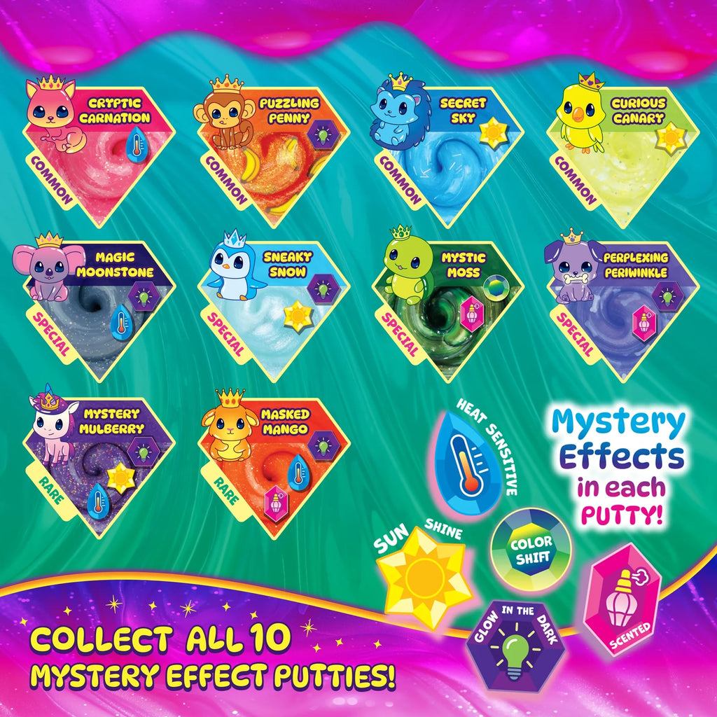 Illustration of ten different mystery effect putties.