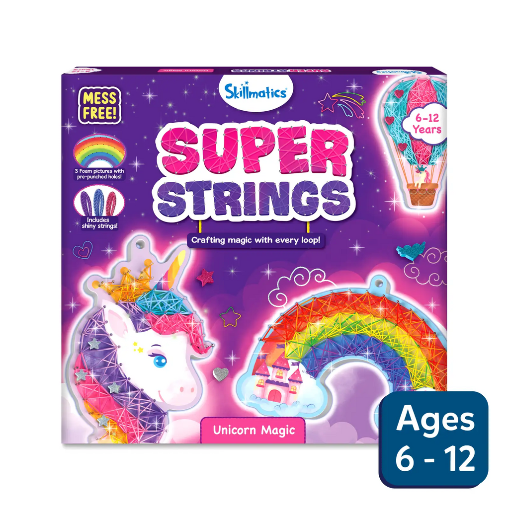 Packaging with unicorn and rainbow string art.