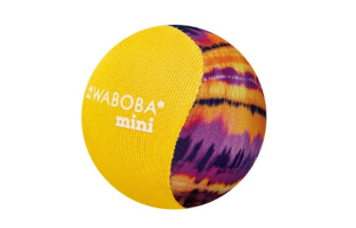 Waboba Mini water ball in yellow and purple and orange design.