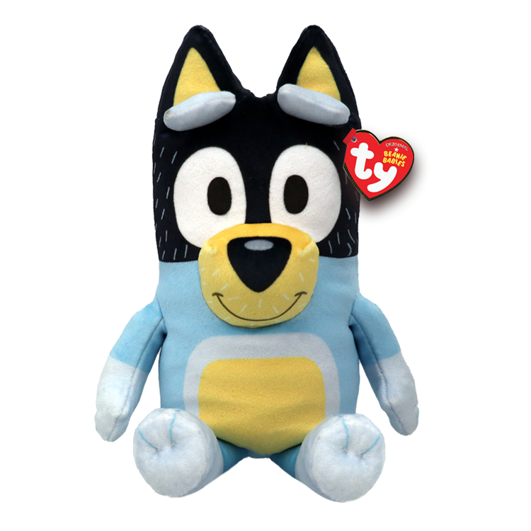 Two tone blue dog with large white eyes and red heart tag.