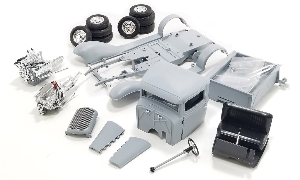 Pieces to build a Hot Rod pick up truck.