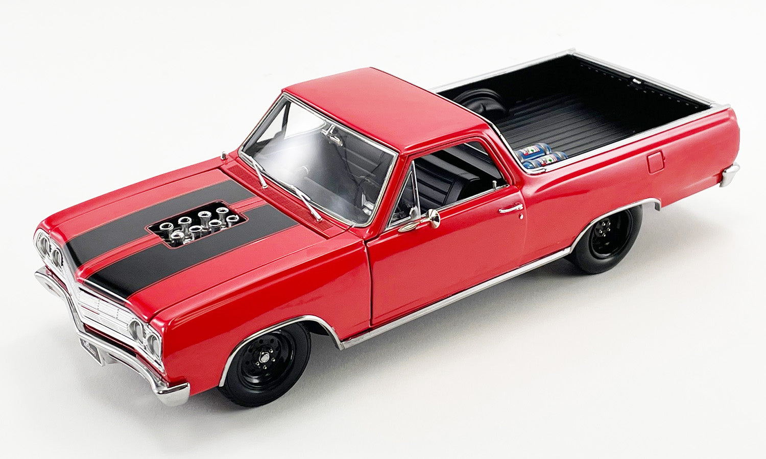 Red and black 1/18 scale model of a 1965 El Camino.