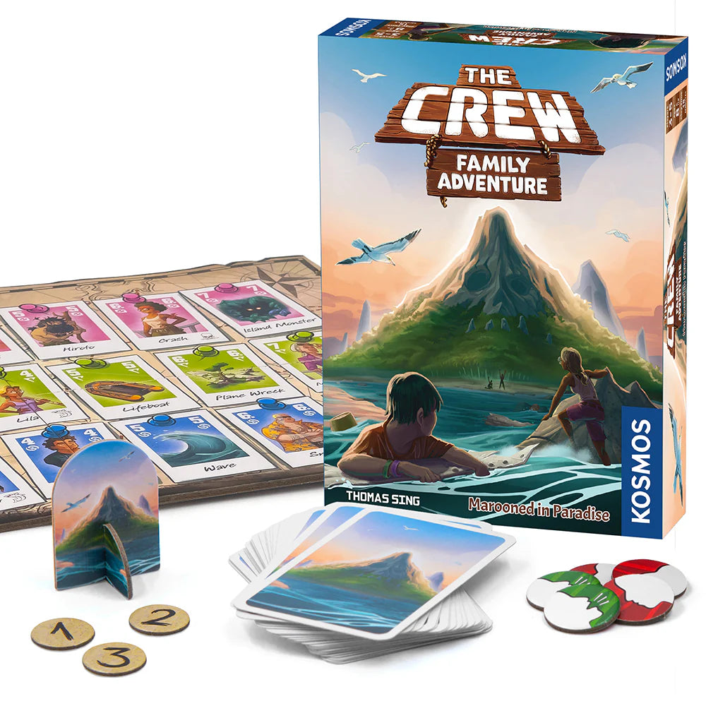 Board game set with cards and box labeled 'The Crew' by Kosmos
