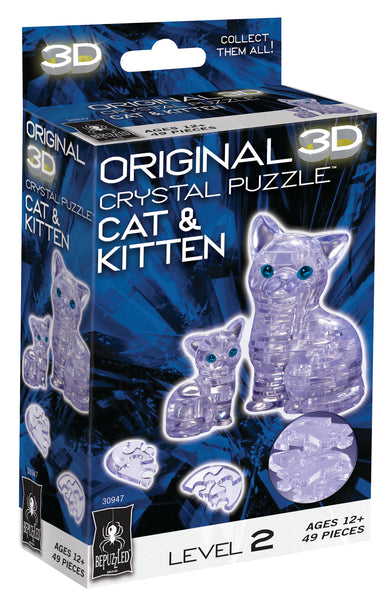 Clear Cat with Kitten 3D Crystal Puzzle