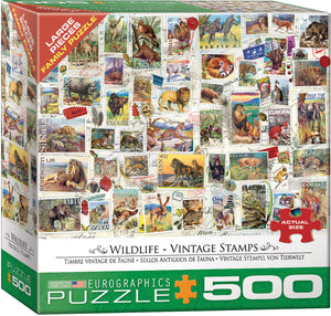 Wildlife Vintage Stamps 500pc Large Piece Puzzle