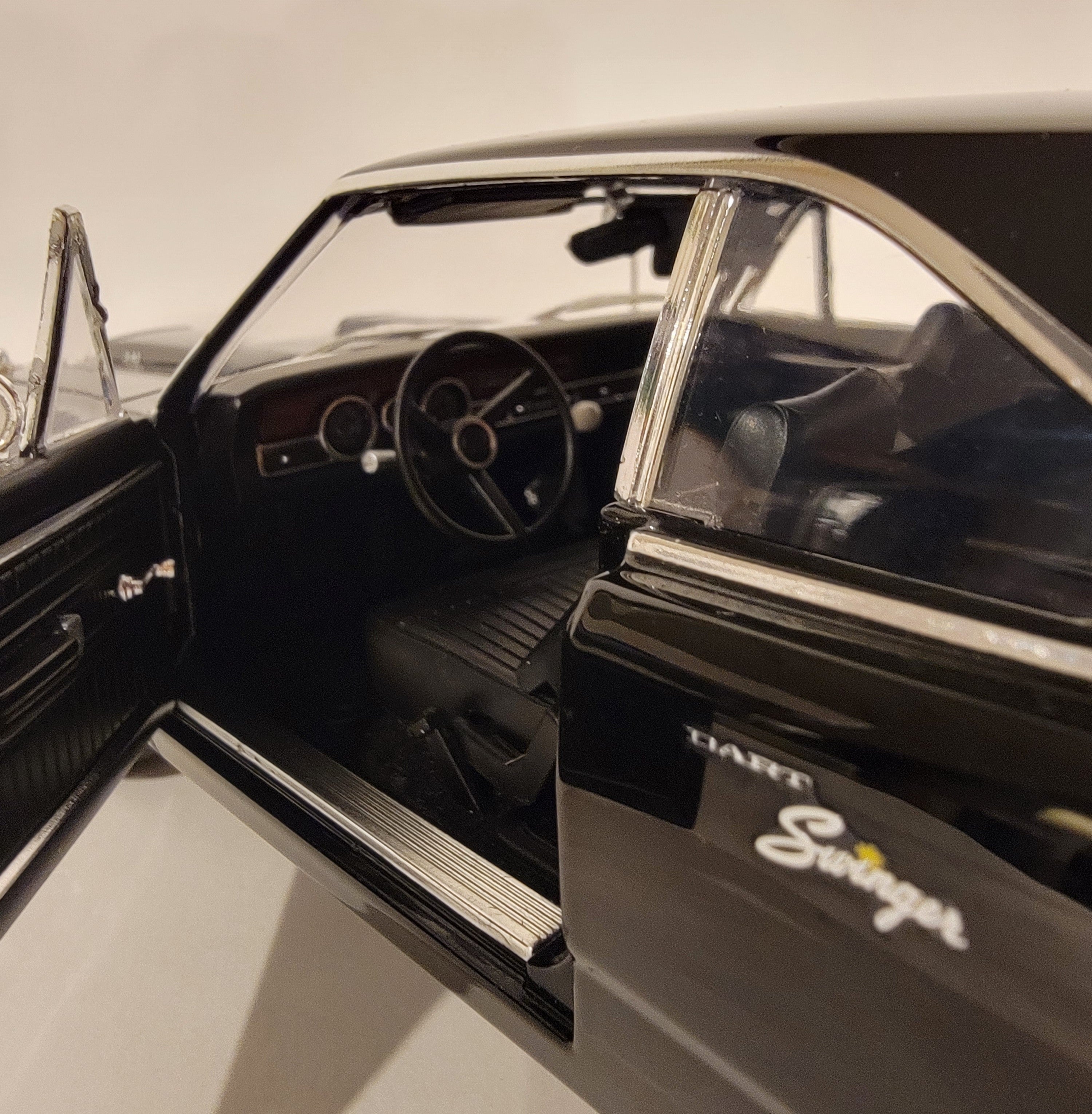 Dashboard view of 1/18 Scale Diecast model of a 1970 Dodge Dart Swinger 340