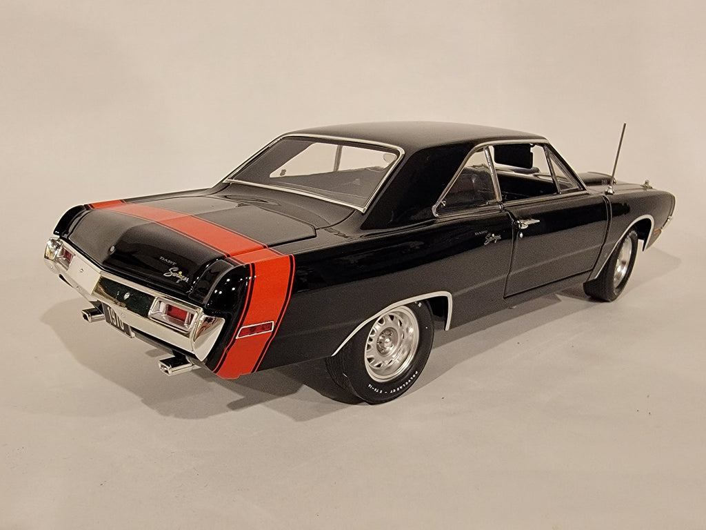 Rear and passenger side view of 1/18 Scale Diecast model of a 1970 Dodge Dart Swinger 340