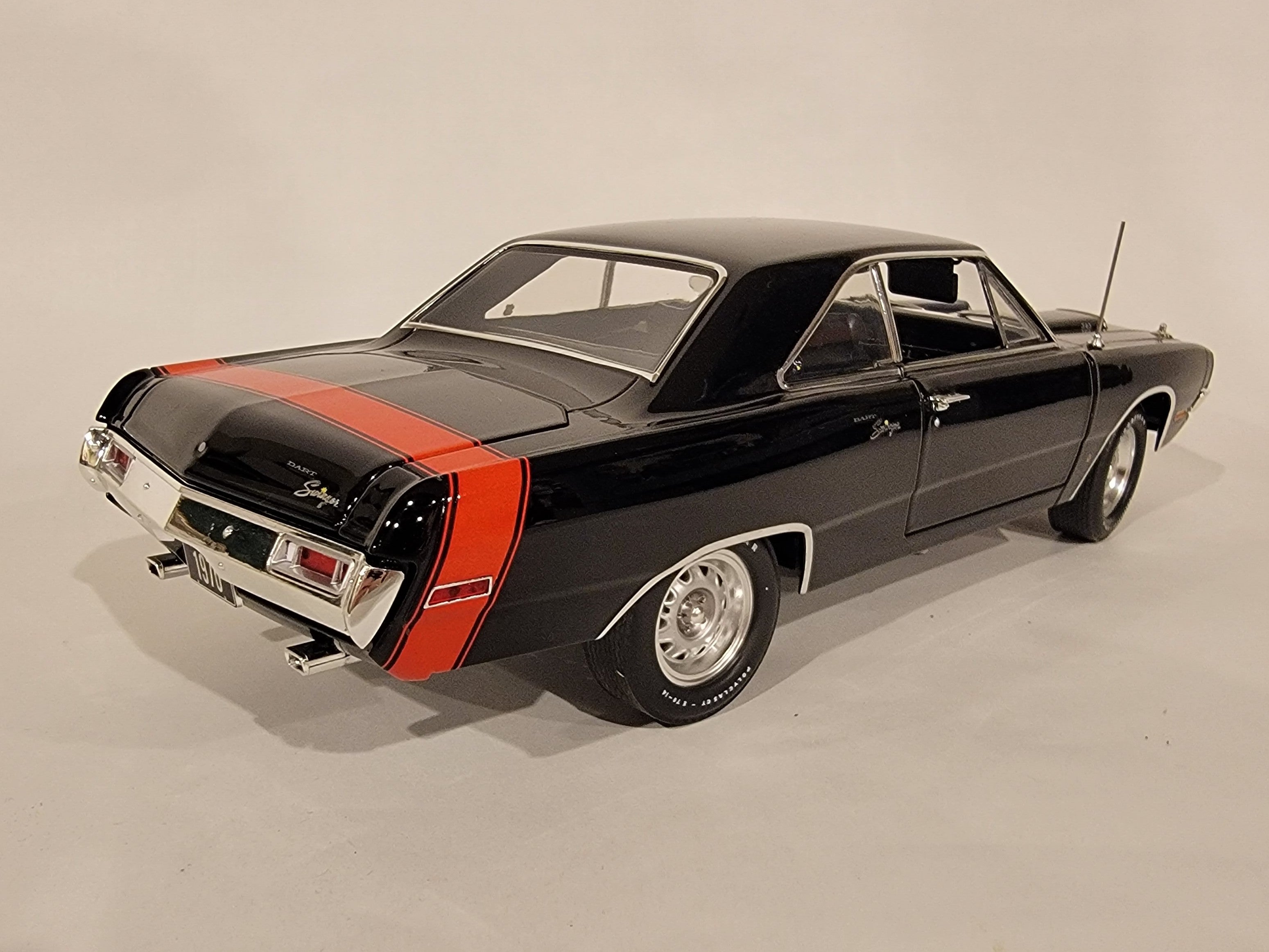 Rear and passenger side view of 1/18 Scale Diecast model of a 1970 Dodge Dart Swinger 340