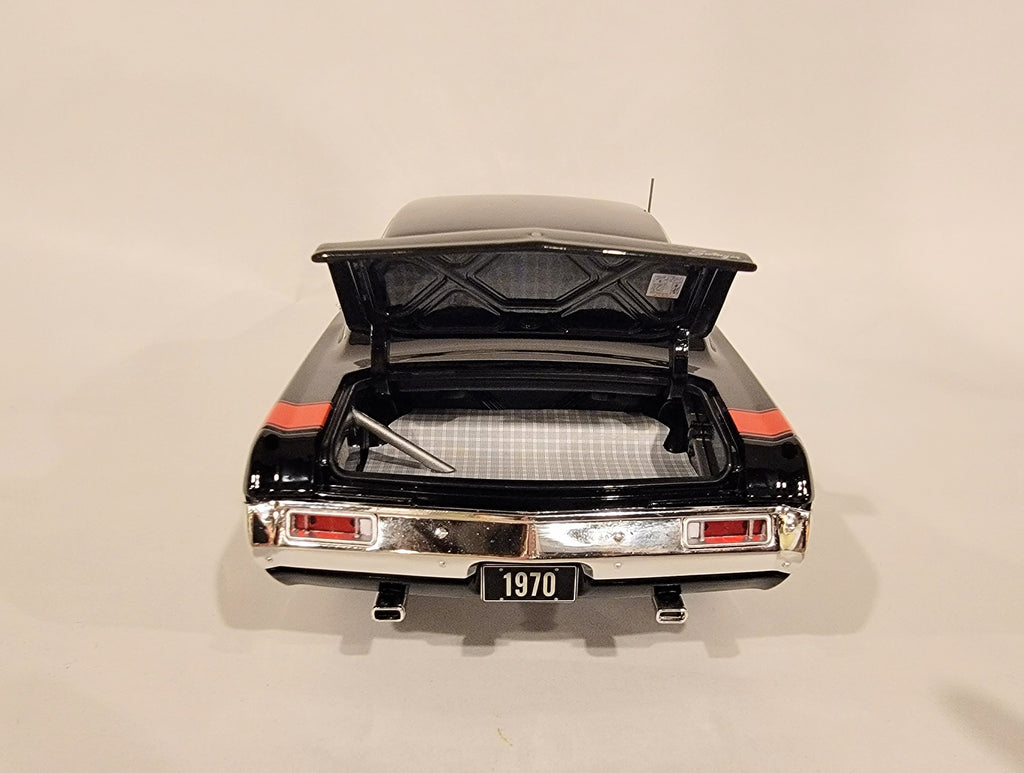 View of open trunk on Diecast model car.