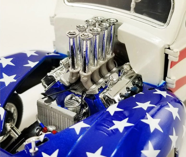 Close up of Gasser engine on a diecast model car.