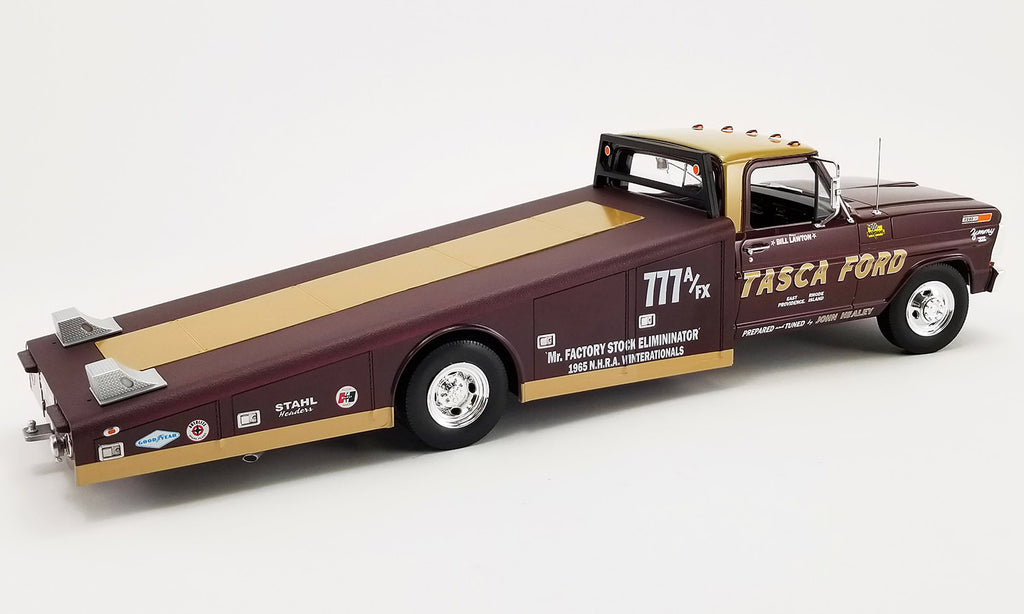 1/18 scale model of a 1970 Ford F-350 Ramp Truck with 'Tasca Ford' branding.