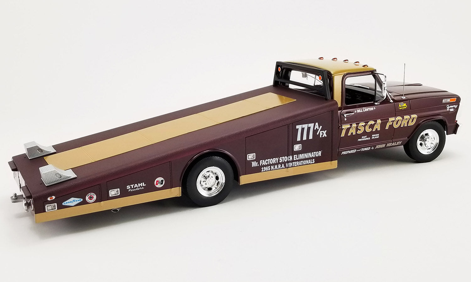1/18 scale model of a 1970 Ford F-350 Ramp Truck with 'Tasca Ford' branding.