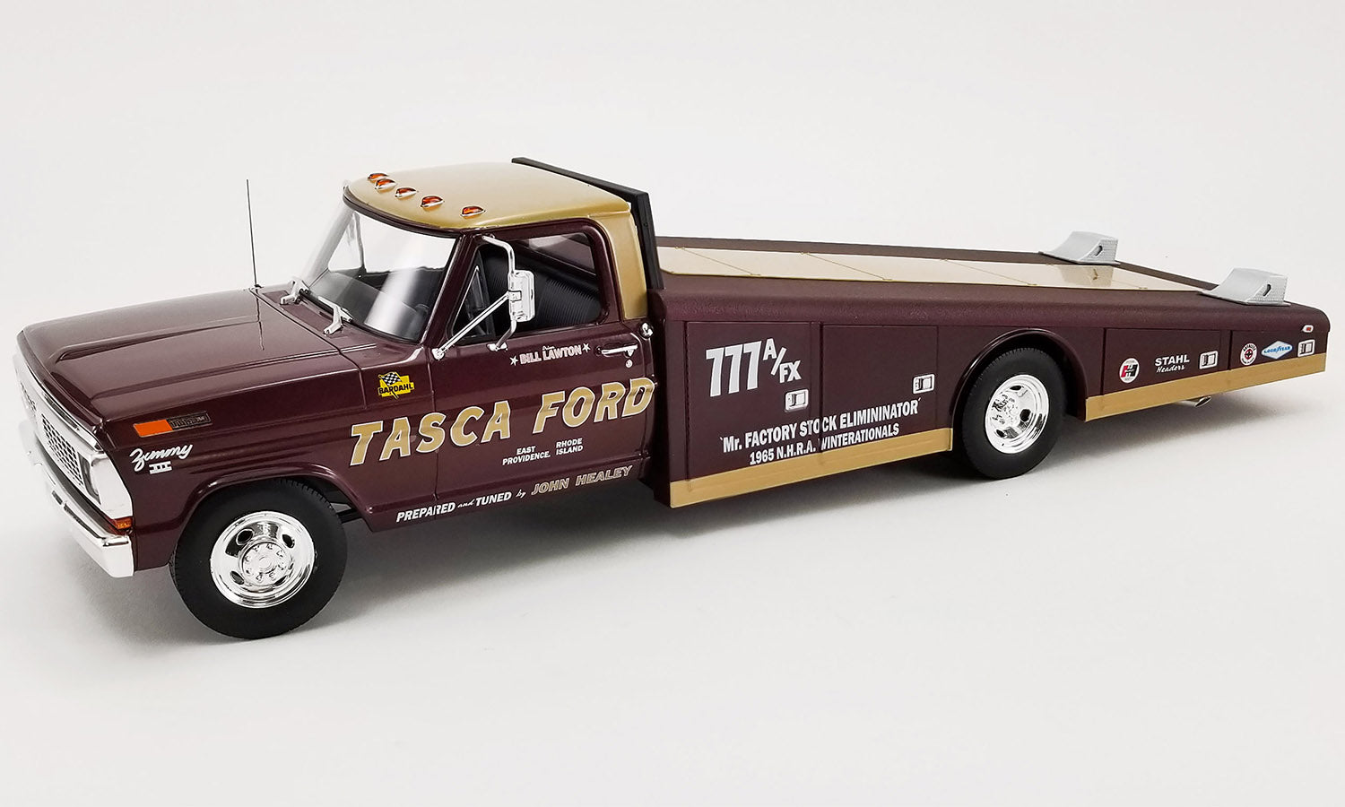 1/18 scale model of a 1970 Ford F-350 Ramp Truck with 'Tasca Ford' branding.