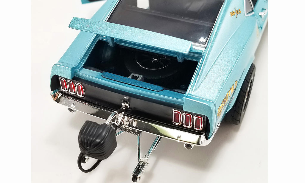 Close up of the trunk on a diecast model car.