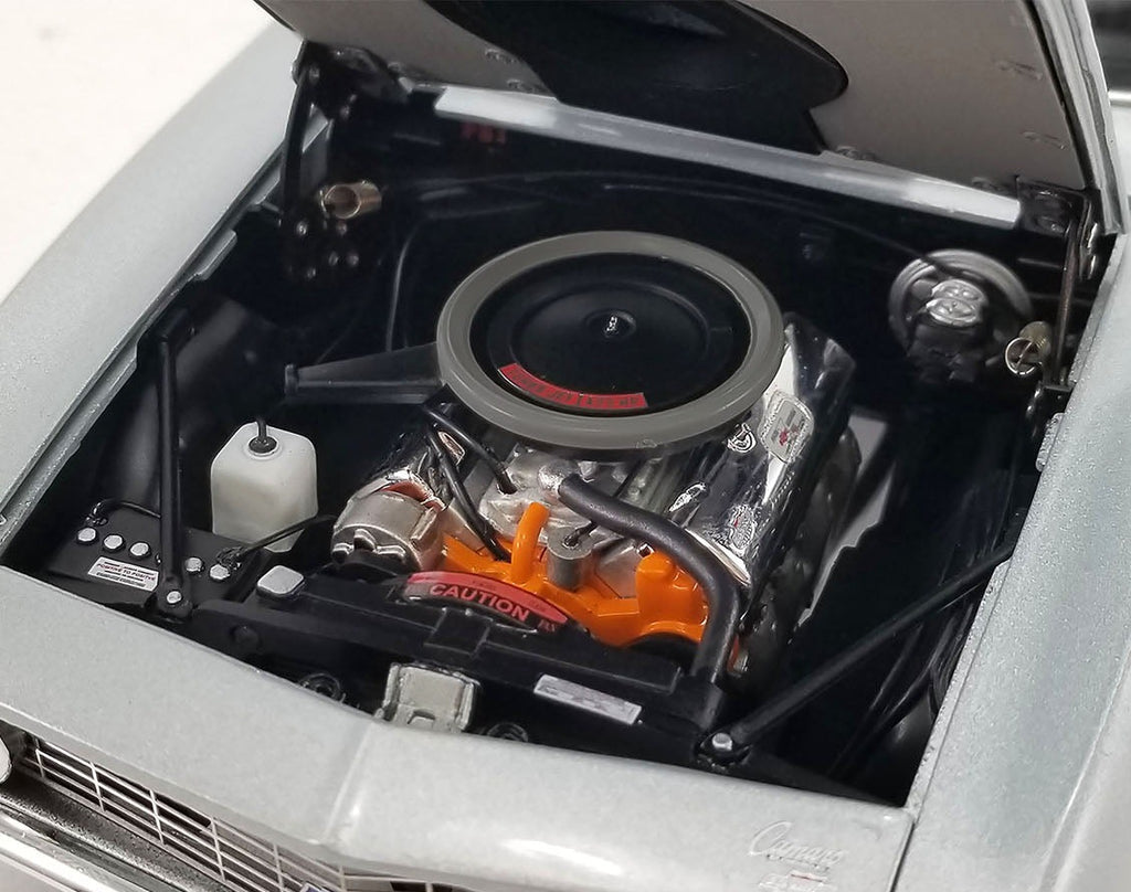 Close up of engine in a 1969 Camaro diecast model.
