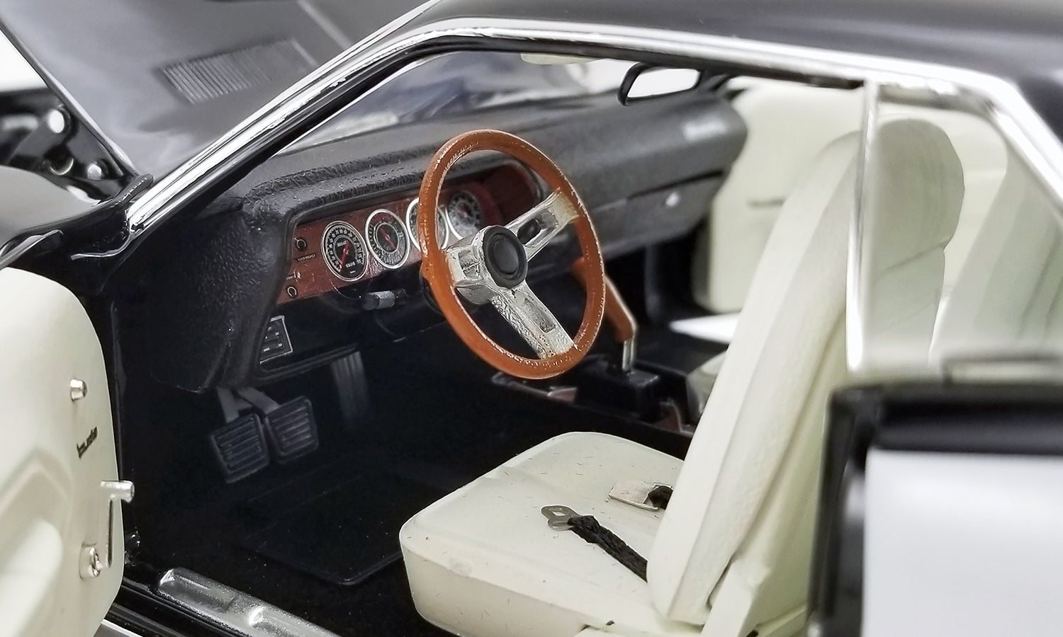 Interior of 1/18 scale model car.