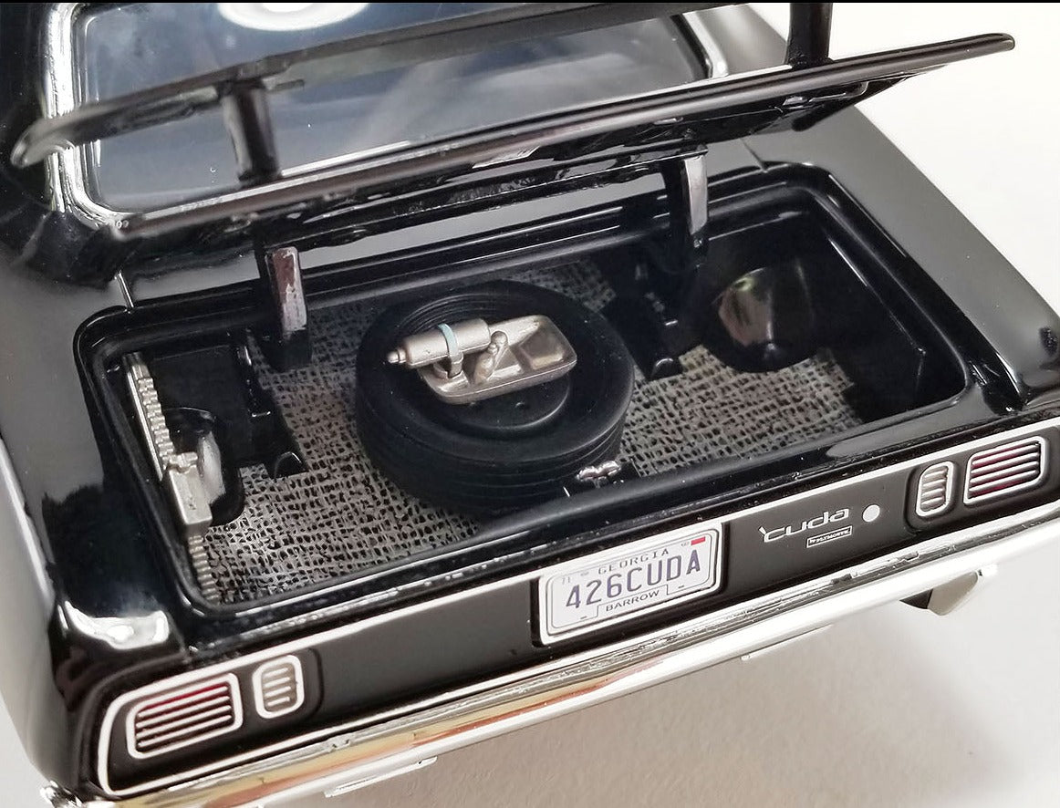 Close up of open trunk on a diecast model car.