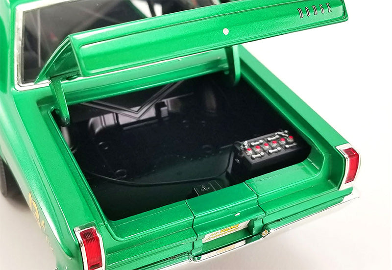 Close up of the trunk of a diecast model car.