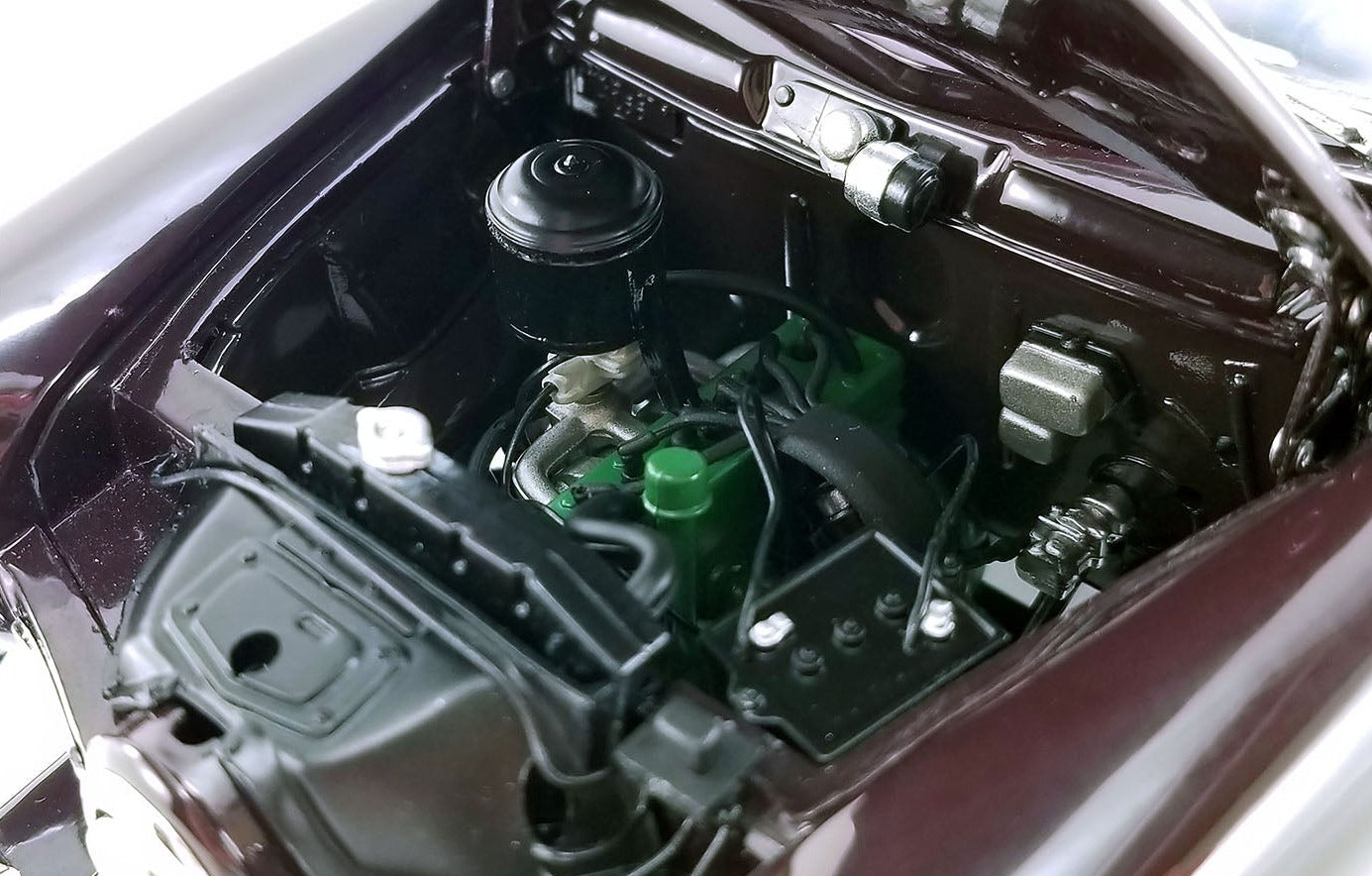 Close up of engine in a diecast model car.