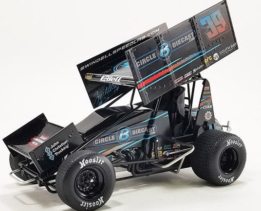 1/18 scale model of a black sprint car with "Circle B Diecast" Logo and the number 39.