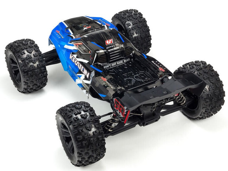 Rear overhead view of blue truck